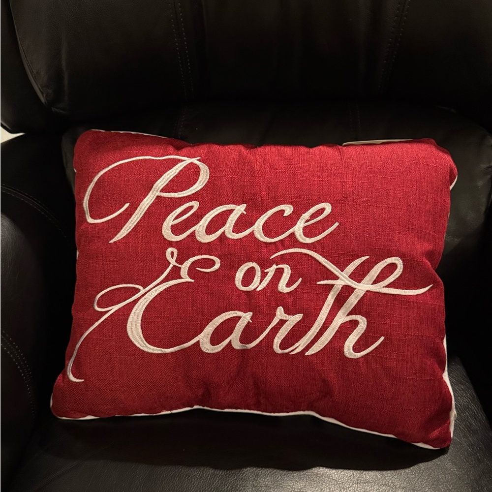 Festive Red Holiday Pillow with White Script NWT